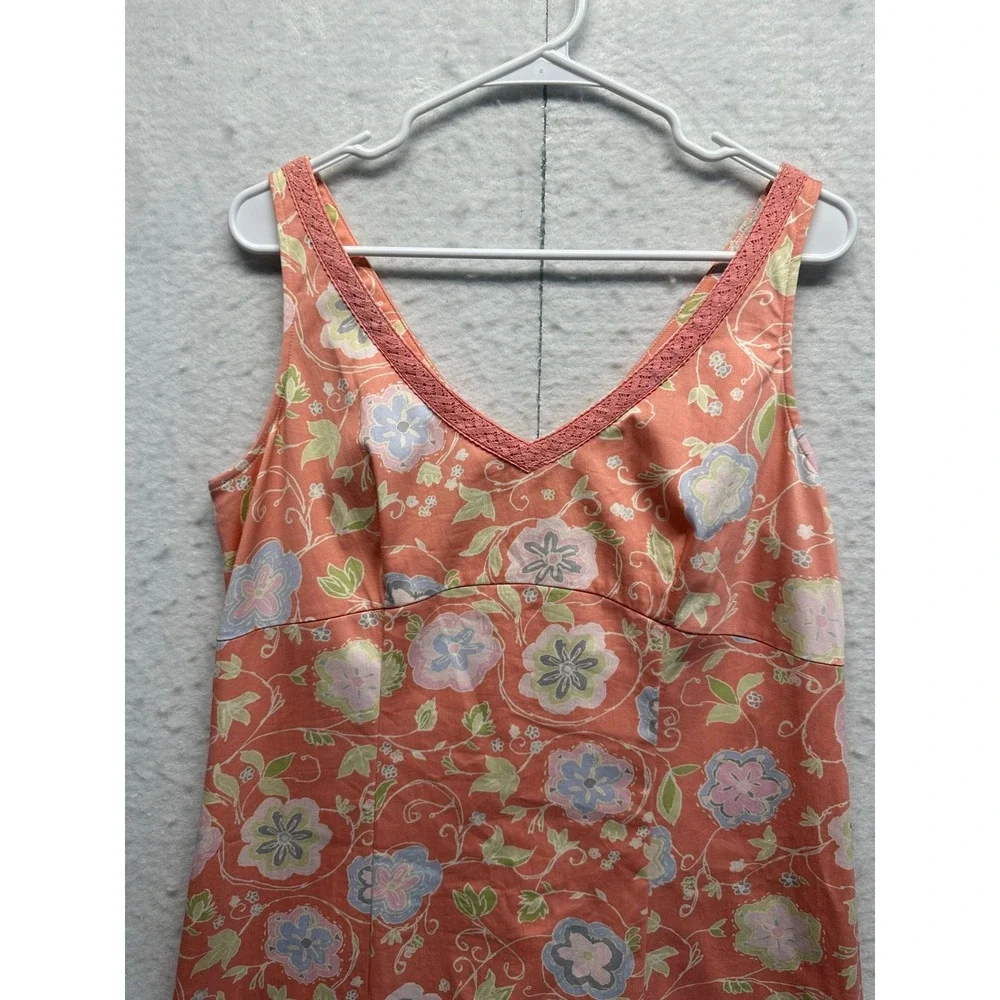 Sigrid Olsen Floral V-Neck Mini Dress Coral Pink Lace Trim Sleeveless Athleisure
